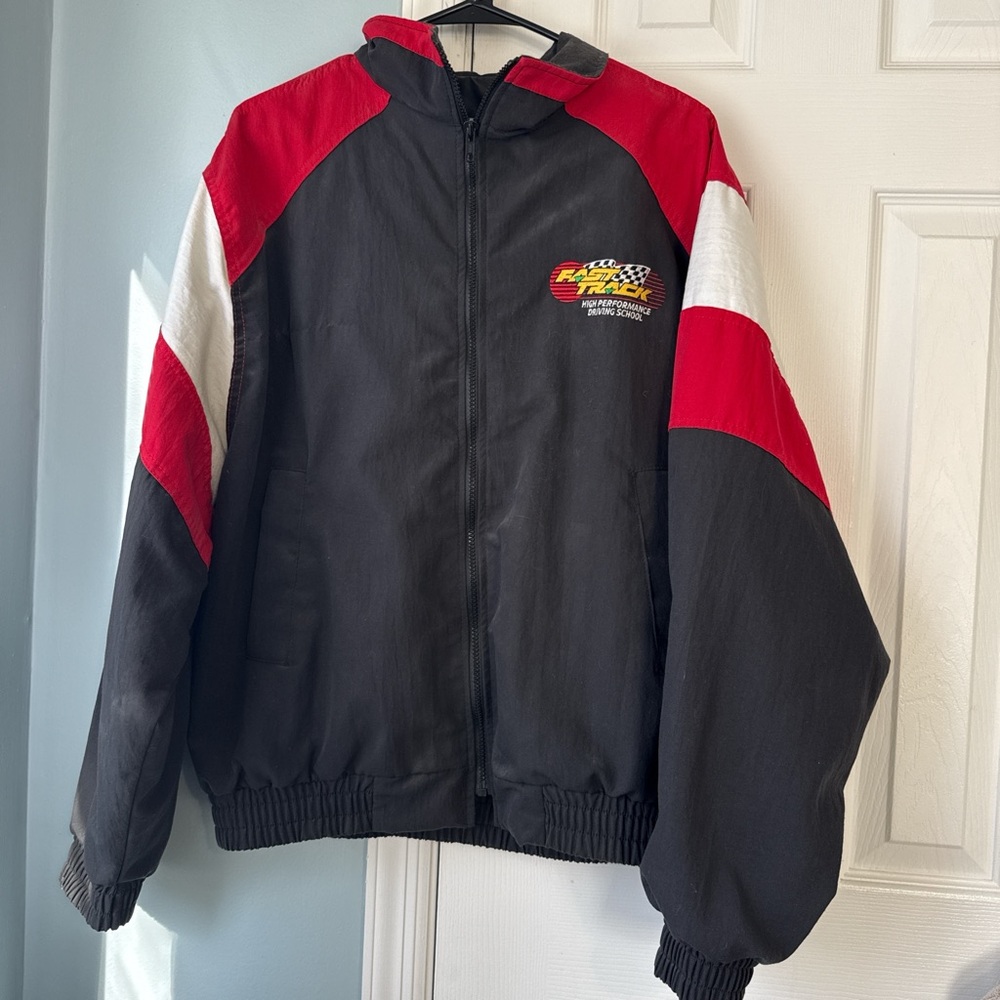 Men's Black and Red Racing Bomber Jacket
